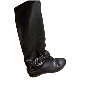 B Mackowsky BFREBAY Black Leather Tall Boots 8W Wide Calf Buckle Accent Flat
